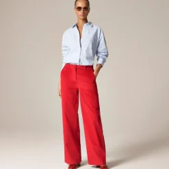 Wide-leg trouser with satin stripe in washed velvet