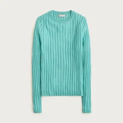 Wide-rib crewneck sweater-tee in merino wool