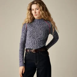 Wide-rib mockneck sweater in marled merino wool