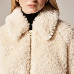 Zip-up jacket in textured faux fur